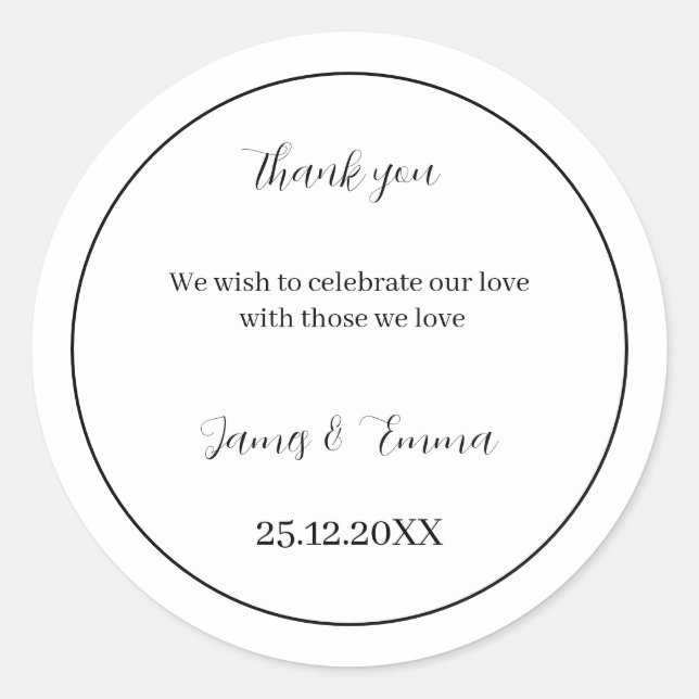 Adesivo Redondo Casamento Simples Preto E Branco (Frente)