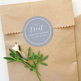 Adesivo Redondo Casamento Simples Rótulo Caligrafia Azul Empoeirad