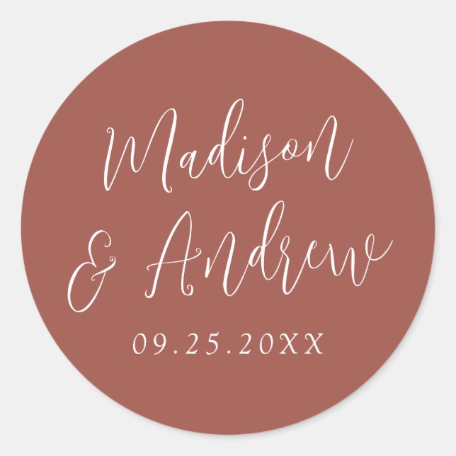 Adesivo Redondo Casamento Simples Rústico Personalizado (Frente)