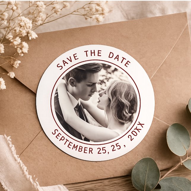 Adesivo Redondo Casamento Simples Texto & Foto Elegante | Código Q (Simple Elegant Text & Photo | QR Code Wedding Classic Round Sticker)