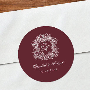 Adesivo Redondo Casamento Soberbo com Brasão Monograma Vintage Bor