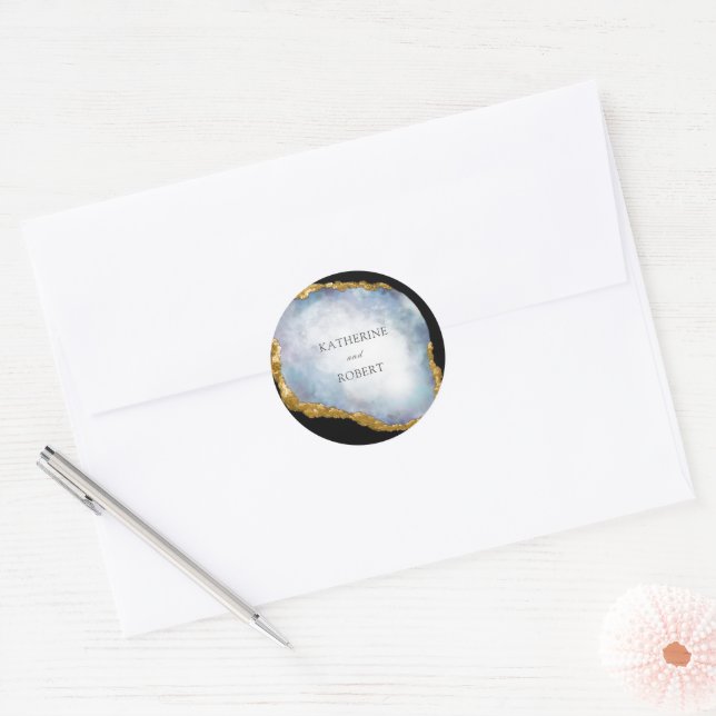 Adesivo Redondo Casamento sofisticado do Ouro de Pérolas Monograma (Envelope)