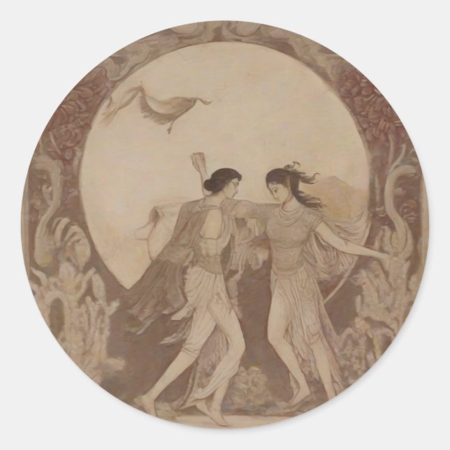 Adesivo Redondo Casamento Sumeriano na Lua do outono (Frente)