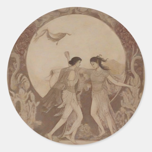 Adesivo Redondo Casamento Sumério na Lua de Outono (Frente)