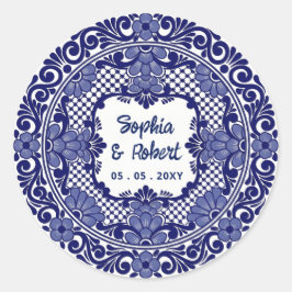 Adesivo Redondo Casamento Talavera Azul Mexicano