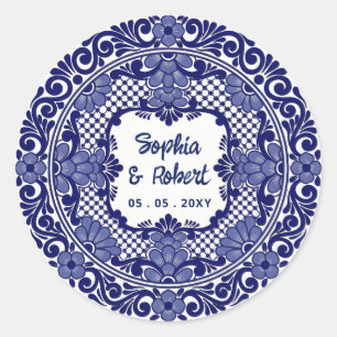 Adesivo Redondo Casamento Talavera Azul Mexicano