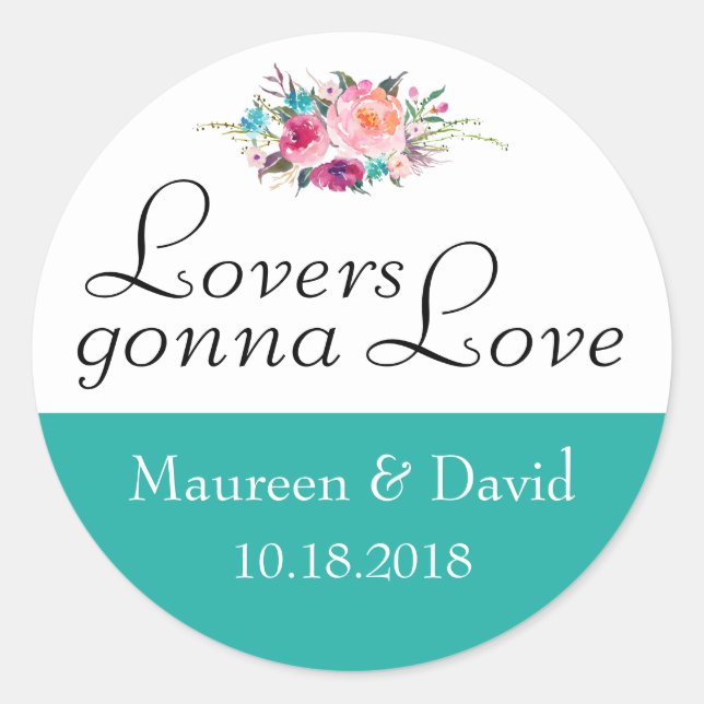 Adesivo Redondo Casamento Teal Blue Floral (Frente)