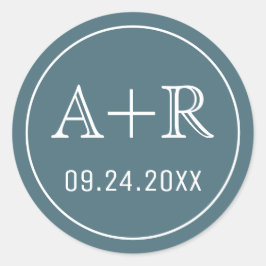 Adesivo Redondo Casamento teal de iniciais simples e elegantes