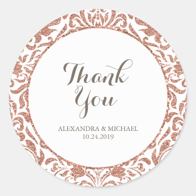 Adesivo Redondo Casamento tema damasco brilhante Elegante Faux Dou (Frente)