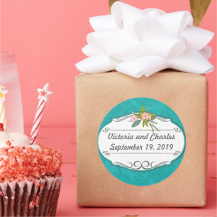 Adesivo Redondo Casamento tema damasco de Chartreuse Turquoise Mod