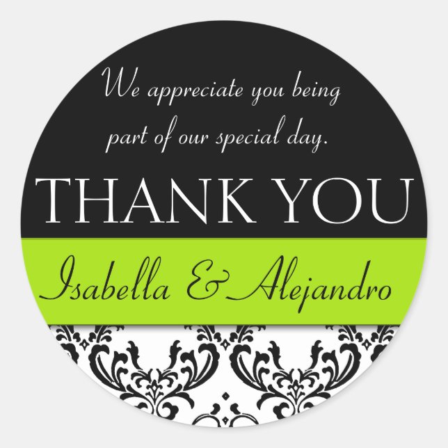 Adesivo Redondo Casamento tema damasco Favorito Obrigado Rótulo Ve (Frente)