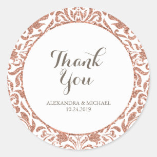Adesivo Redondo Casamento tema damasco Glitter Dourado Rosa Glam E
