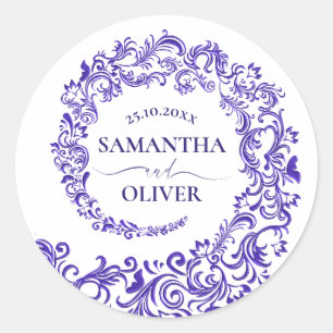 Adesivo Redondo Casamento tema damasco Roxo Elegante