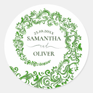 Adesivo Redondo Casamento tema damasco Verde Elegante