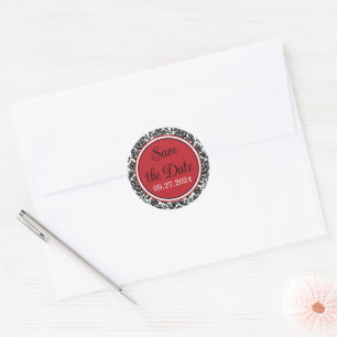 Adesivo Redondo Casamento tema damasco Vermelho, Preto, Branco