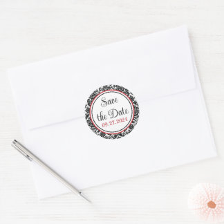 Adesivo Redondo Casamento tema damasco Vermelho, Preto, Branco