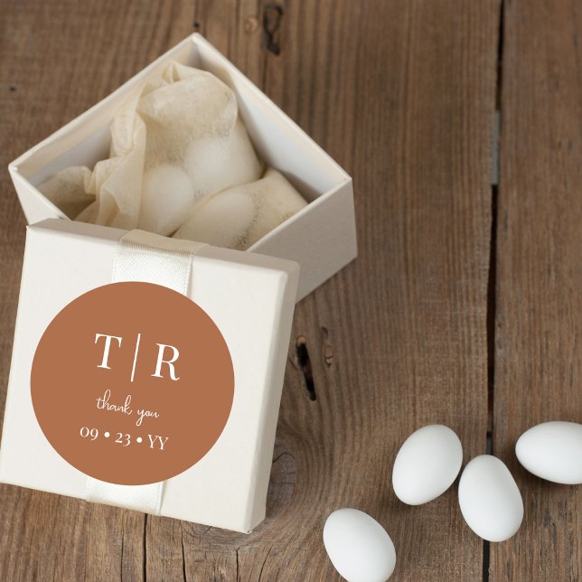 Adesivo Redondo Casamento Terracotta Chic Monogrammed Obrigado (Criador carregado)