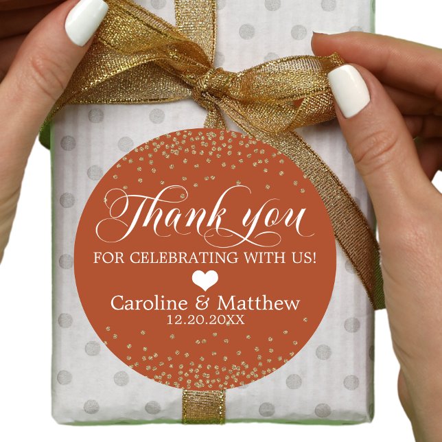 Adesivo Redondo Casamento Terracotta Sprinkle Sparkle OBRIGADO VOC (Criador carregado)