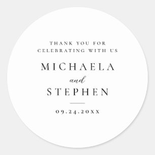 Adesivo Redondo Casamento Tipografia Preta Minimalista Moderna