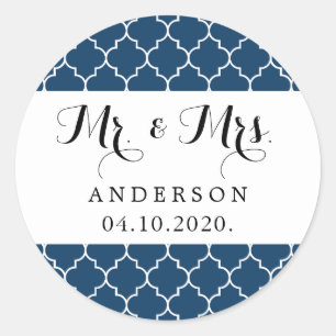 Adesivo Redondo Casamento - Trellis, Latticework - Marinho Azul