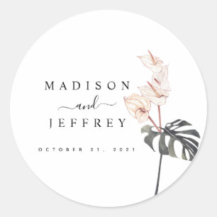 Adesivo Redondo Casamento Tropical Calla Lily Minimalista