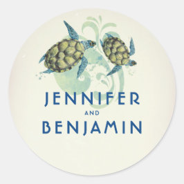 Adesivo Redondo Casamento Tropical Costeira de Tartarugas do Mar
