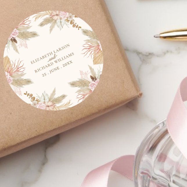 Adesivo Redondo Casamento Tropical de Boho Moderno Exótico (Criador carregado)