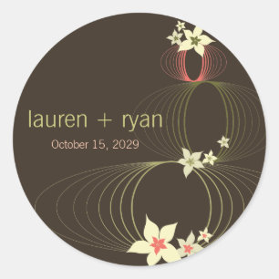 Adesivo Redondo Casamento Tropical de Flor Rosa Ikebana Frangipani