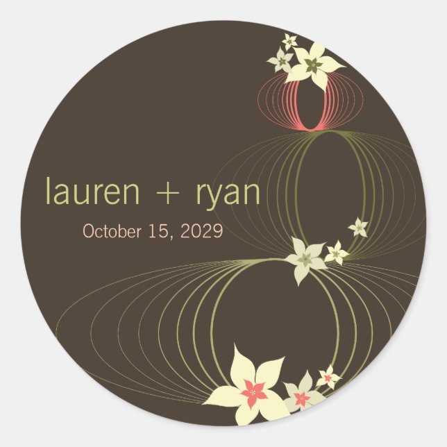 Adesivo Redondo Casamento Tropical de Flor Rosa Ikebana Frangipani (Frente)