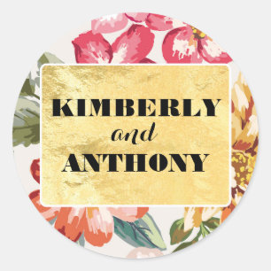 Adesivo Redondo casamento tropical floral do destino da praia