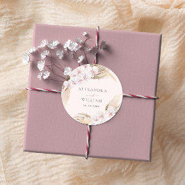 Adesivo Redondo Casamento Tropical Floral Pampas Grass