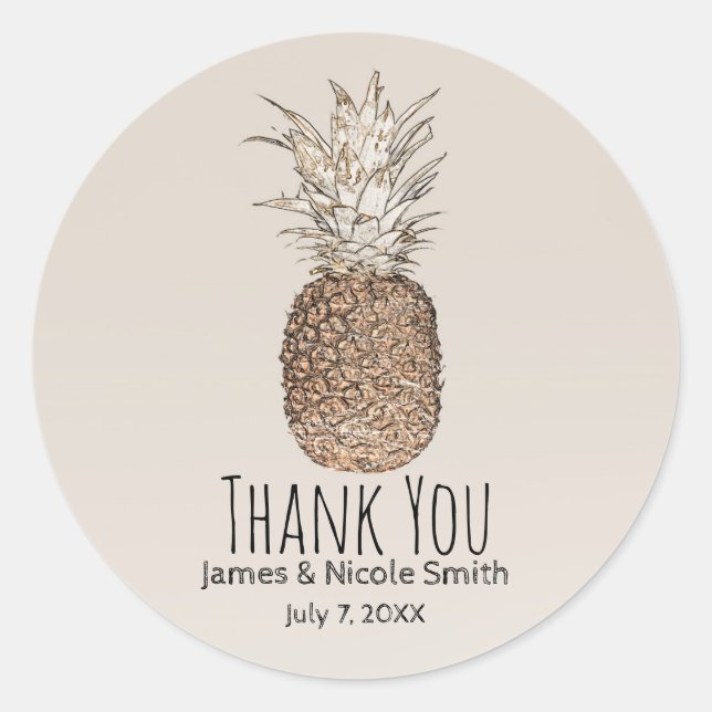 Adesivo Redondo Casamento Tropical Havaiana Rustic Pineapple (Frente)