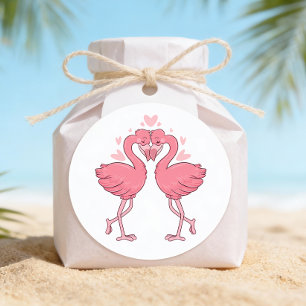 Adesivo Redondo Casamento Tropical Havaiano com Flamingo Rosa