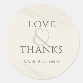 Adesivo Redondo Casamento Tropical Leaf Beach Obrigado