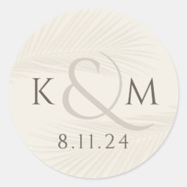 Adesivo Redondo Casamento Tropical Leaf Boho Obrigado