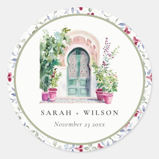 Adesivo Redondo Casamento Tropical Marroquino da Porta de Água (Frente)