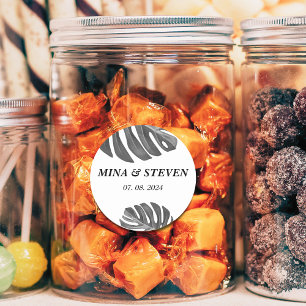 Adesivo Redondo casamento tropical preto e branco moderno