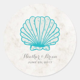 Adesivo Redondo Casamento Turquesa Rustic Seashell