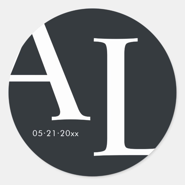 Adesivo Redondo casamento ultra-moderno com grandes monogramas (Frente)