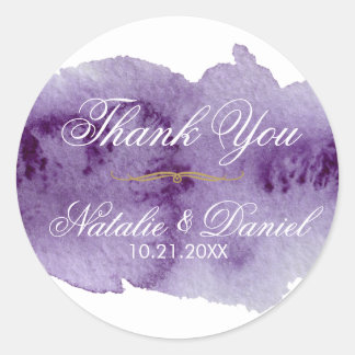 Adesivo Redondo Casamento Ultra Violet Watercolor Obrigado