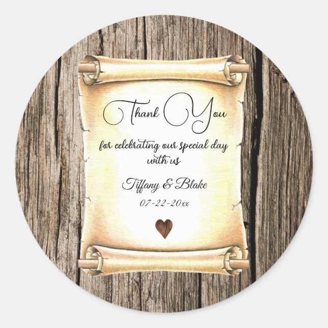 Adesivo Redondo Casamento Único de Caneta de Rolagem e Folha (Frente)