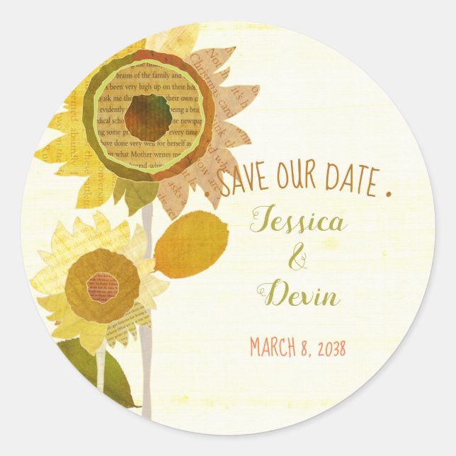 Adesivo Redondo Casamento Único de Girassol Salvar a Data (Frente)