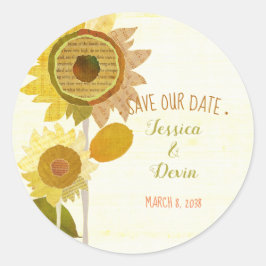 Adesivo Redondo Casamento Único de Girassol Salvar a Data