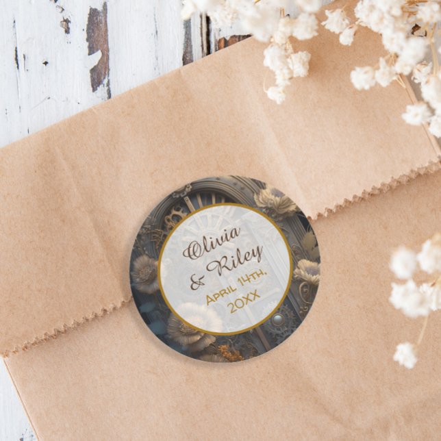 Adesivo Redondo Casamento Único do Cobre Steampunk (Criador carregado)