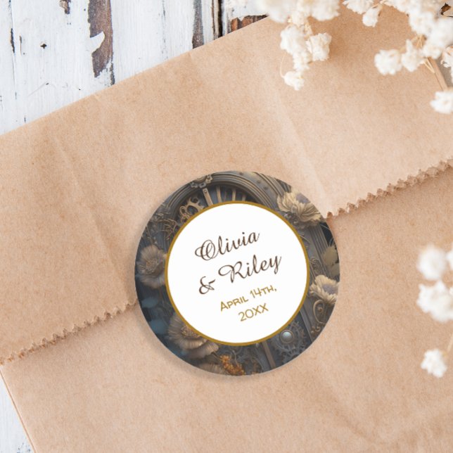 Adesivo Redondo Casamento Único do Cobre Steampunk (Criador carregado)