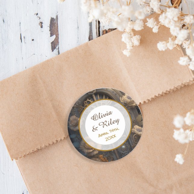 Adesivo Redondo Casamento Único do Cobre Steampunk (Criador carregado)