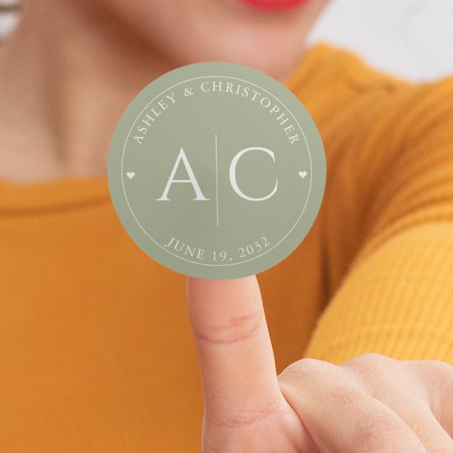Adesivo Redondo Casamento Verde da Elegante Modern Sage (Criador carregado)