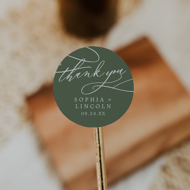Adesivo Redondo Casamento Verde da SOPHIA Obrigado Sticker (SOPHIA Olive Green Wedding Thank You Sticker)