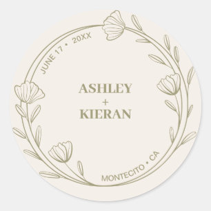Adesivo Redondo Casamento Verde de Moss Floral Elegante