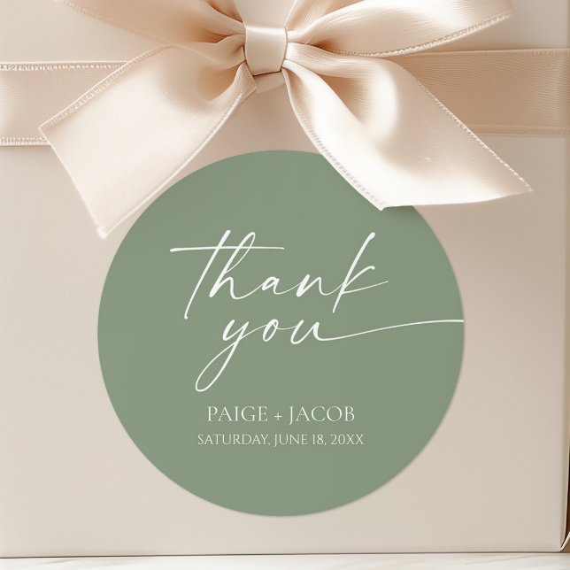 Adesivo Redondo Casamento Verde de Sage Moderno Minimalista (Criador carregado)